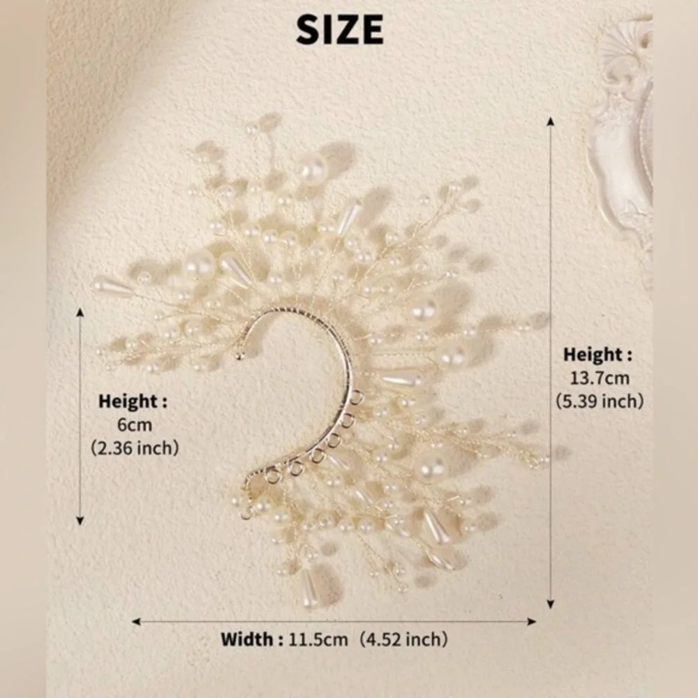 ✨NEW✨ Elegant White Floral Pearl Statement Ear Cuff wedding prom